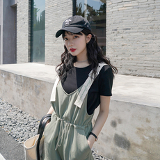 大货已出卷边工装背带裤女18831P95T20控168单背带裤控148，女装牛仔裤，艾青服饰