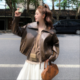 【】现货2026秋新款宽松皮衣外套1536609P145K198，女装皮衣，艾青服饰