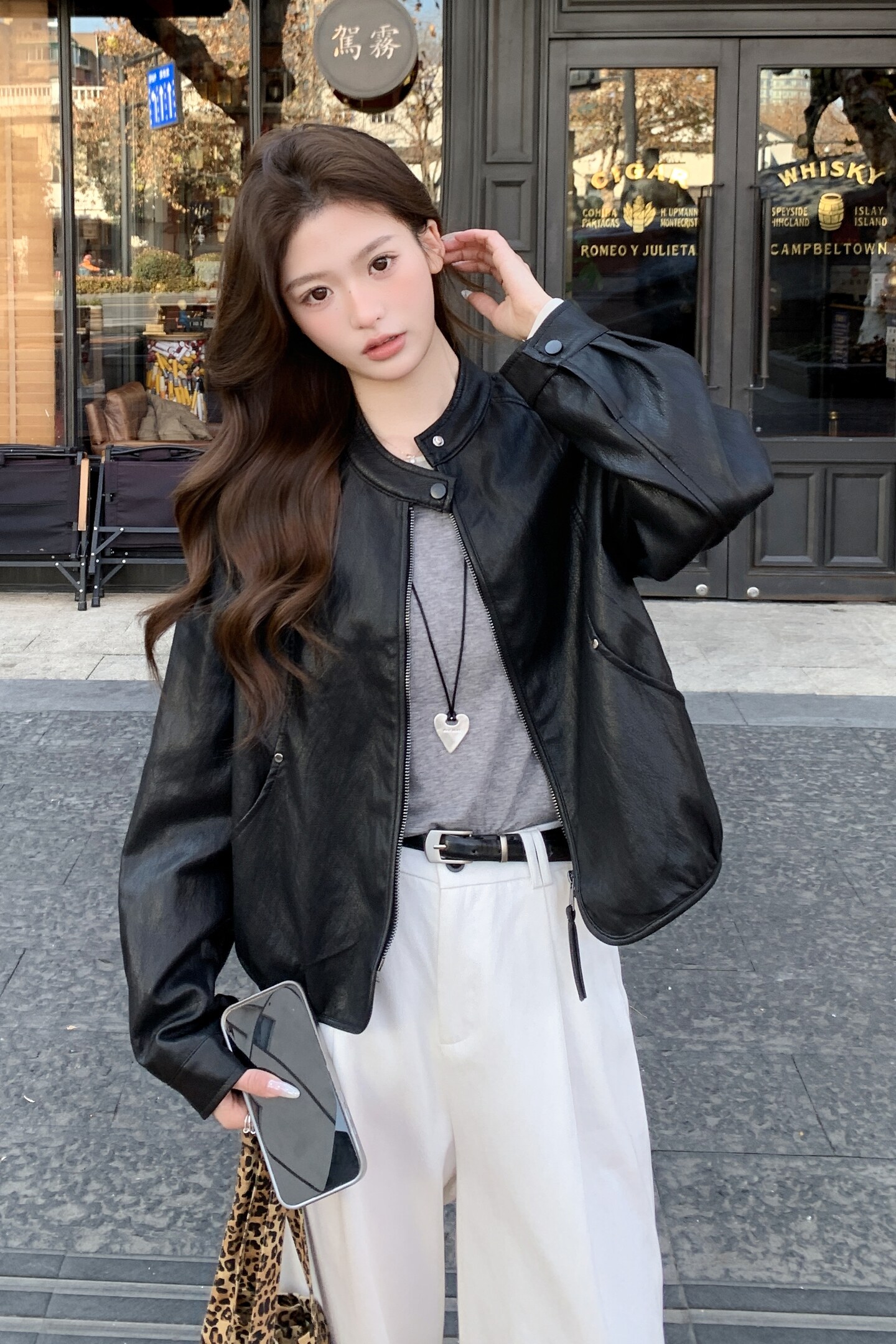 2026新款现货韩版立领皮衣外套1535201P155K248,女装皮衣,艾青服饰