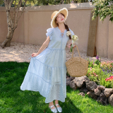 大一直出货天丝提花飞飞袖夏季连衣裙女1532426P115k178，女装连衣裙，艾青服饰