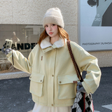 现货加色冬季新款麂皮绒皮毛外套1536644P200K288，女装短外套，艾青服饰