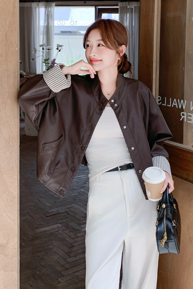 【】现货2026秋新款复古宽松皮衣外套1536603P150K218,女装皮衣,艾青服饰