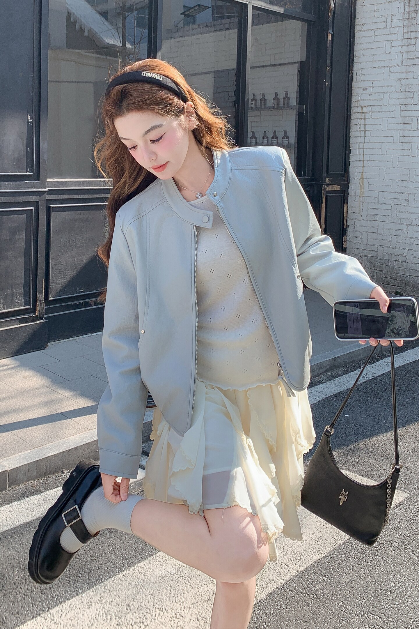 2026新款现货韩版立领皮衣外套1535201P155K248,女装皮衣,艾青服饰