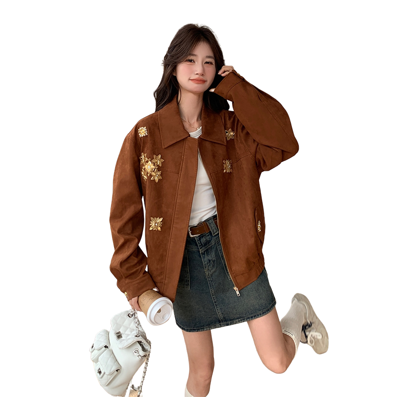 春季新款现货羊皮绒重工钉钻老钱风外套1532601P160K228,女装短外套,艾青服饰