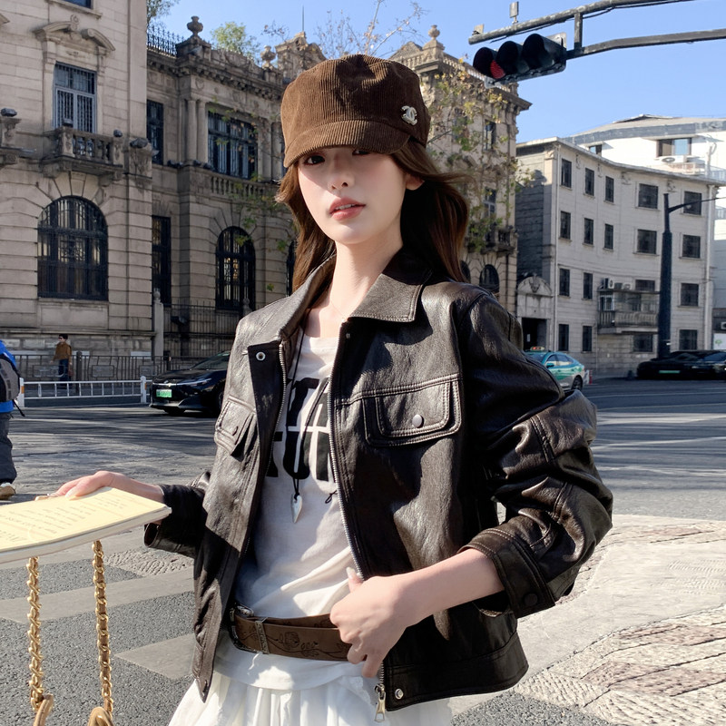 2026新款现货韩版宽松皮衣外套1535210P150K248，女装皮衣，艾青服饰