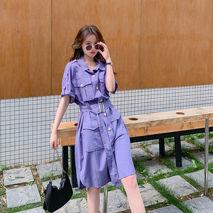 现货 夏棉麻工装气质衬衫女士时尚连衣裙165 61P80控138图片