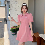 现货夏女装学院风polo裙字母收腰卫衣连衣裙1652973p95控148，女装连衣裙，艾青服饰