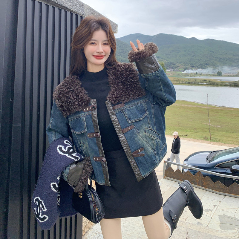 现货冬装百搭宽松显瘦牛仔服加棉女保暖派克服外套6652P205可98,女装短外套,艾青服饰