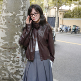 【】现货2025秋新款宽松皮衣外套1536612P145K198，女装皮衣，艾青服饰