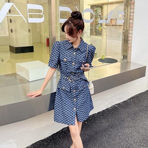 现货主推工艺牛仔字母提花连衣裙小香风2292P100控148