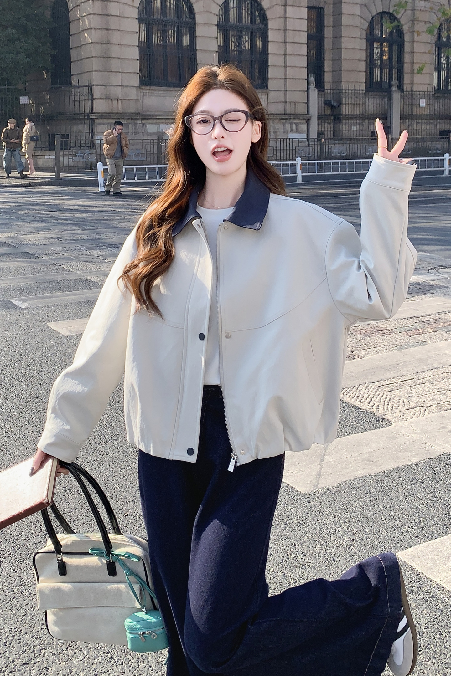 2026新款现货韩版撞色拼接宽松外套1535215P160K258,女装短外套,艾青服饰