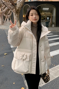 现货 标90绒 羽绒服加厚中长款纯色长袖连帽290 22609P285控468图片