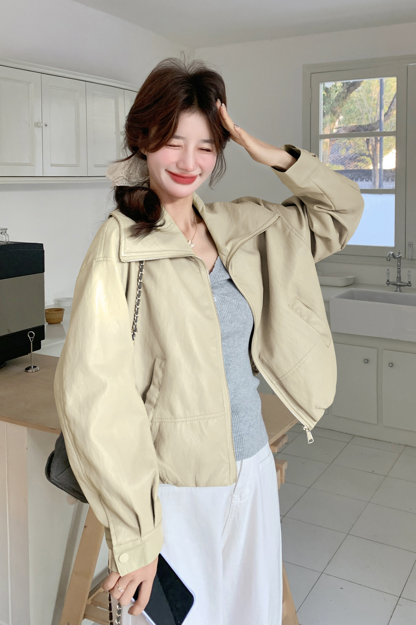 2026新款现货韩版皮衣外套1535203P145K238,女装皮衣,艾青服饰