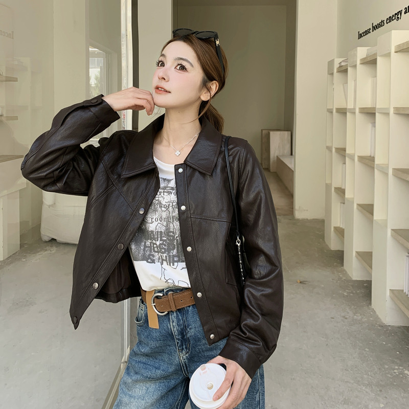 2026新款现货韩版口袋皮衣外套1535206P155K248，女装皮衣，艾青服饰