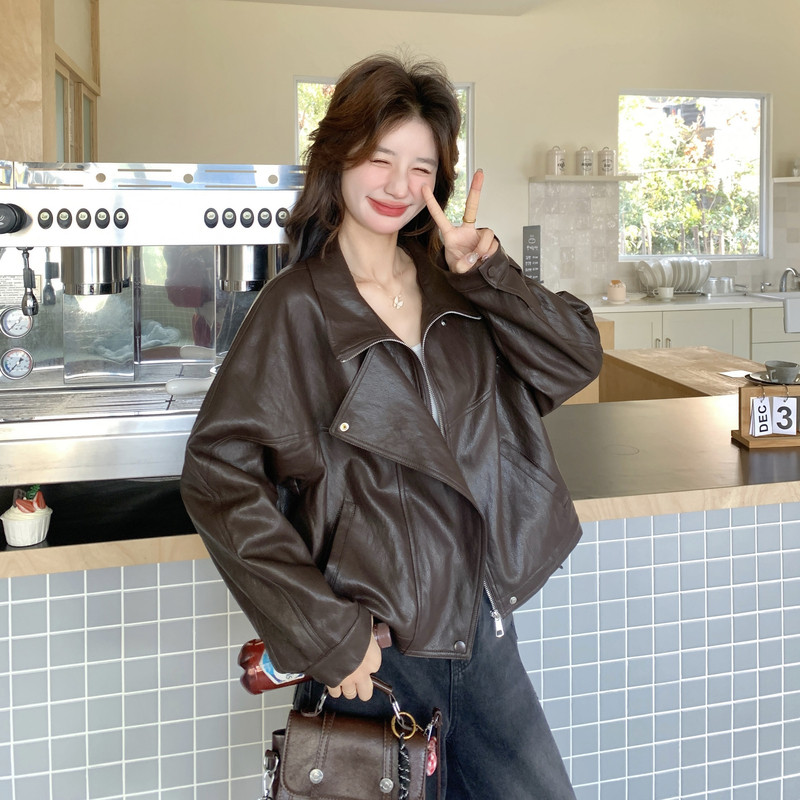 2026新款现货韩版宽松皮衣外套1535207P160K258,女装皮衣,艾青服饰