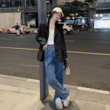 现货主推蕾丝花边PU皮西装机车皮衣女秋百搭29022316P125控188，女装皮衣，艾青服饰