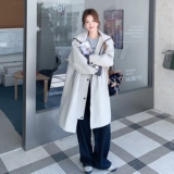 2025秋季新款浅灰色休闲风拼接风衣外套女松弛感连帽通勤淡人大衣，女装风衣，艾青服饰