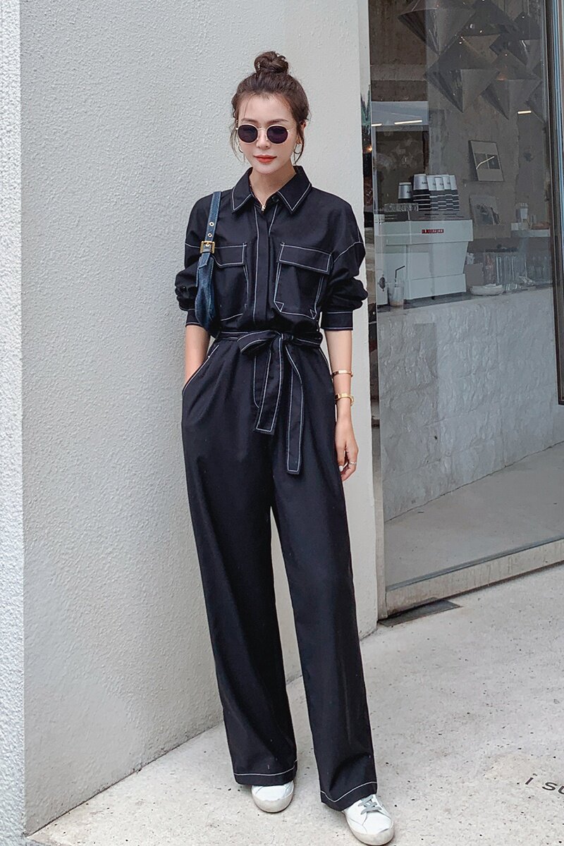 现货爆款明线工装长袖连体衣裤2021春秋连体裤女18863P110控168,女装休闲裤,艾青服饰