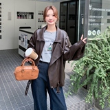 【】现货2025秋新款荔枝纹宽松皮衣外套1536605P175K258，女装皮衣，艾青服饰