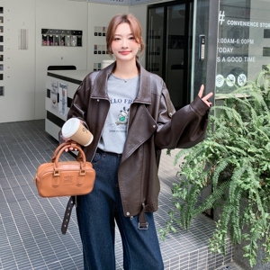 厚款长袖秋季双层领口袋常规皮衣短外套短款富婆风春秋网红时尚图片