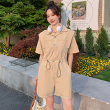 现货时尚短袖连身裤纯色工装套装连衣裤短裤1652922P105控168，女装连体裤，艾青服饰