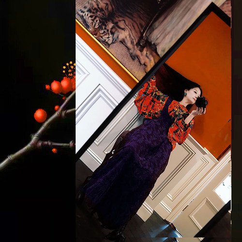 混搭背带裙深邃紫原创设计