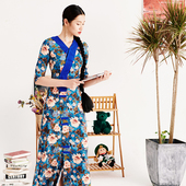 售完即止 此岸歌声 花香与酩酊 蓝花棉绸改良旗袍 原创设计店