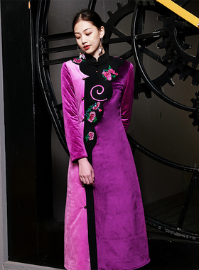 此岸歌声*-极美深浅玫瑰紫平丝绒绣花棉衣  声声慢（售完即止）