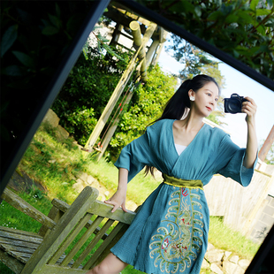 此岸歌声*原创设计店-灰绿色绣龙连衣短裙 神秘植物图谱(37件)