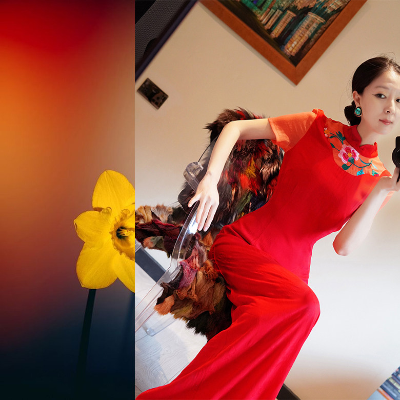 此岸歌声*原创设计店-红橘拼色绣花小立领夏款旗袍裙  凭阑意