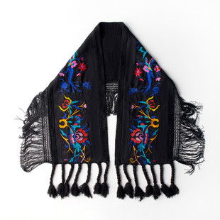 此岸歌声*原创设计店-鼎力推荐的黑色绣花大流苏 围巾 情仇