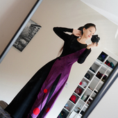 原创 黑拼紫手打花秋冬款 连衣裙a小调圆舞曲 此岸歌声 很小量