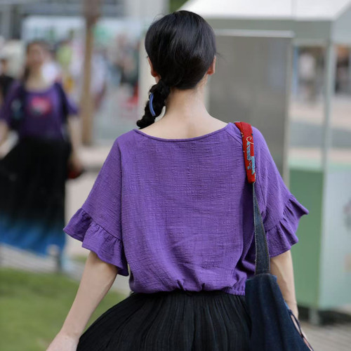 此岸歌声*原创设计店-紫色绣花超短小上衣（很小量，五折）