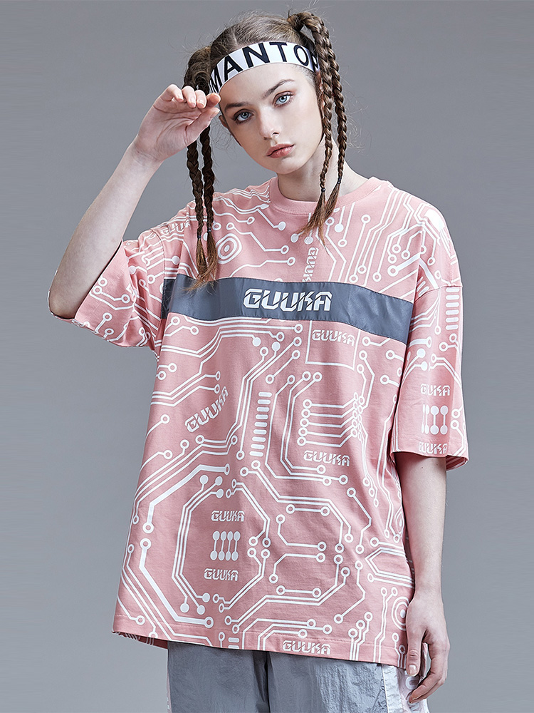Guuka原创短袖T恤女新款ins情侣嘻哈潮牌印花夏季宽松五分袖T恤女