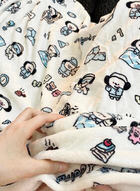 Ruibbit原创设计晚安小狗毛毯白色可爱法兰绒宿舍办公室空调毯女