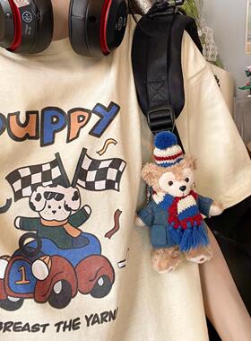 Ruibbit 原创自制 赛车小狗印花短袖t恤可爱日系奶黄宽松夏女百搭