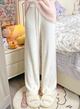 Ruibbit仿水貂绒长裤白色直筒阔腿温柔宽松显瘦女通勤秋冬毛绒