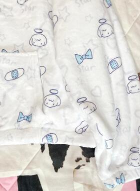 Ruibbit原创天使印花睡衣法兰绒秋冬长袖连帽套装家居服女宅亚白