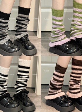 Ruibbit条纹千禧风袜套女日系学院风堆堆袜腿套镂空拼接亚文化