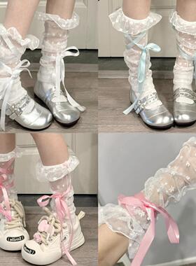 Ruibbit透明蕾丝袜套丝带手袖女春夏日系百搭lolita小众