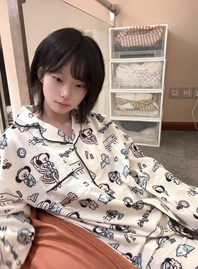 Ruibbit原创晚安小狗卡通印花睡衣套装休闲长短袖可爱少女家居