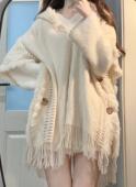 秋冬米白色 包邮 Ruibbit波西米亚斗篷套头温柔慵懒日系简约长袖 女
