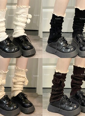 Ruibbit花边毛球袜套少女麻花日系学院风堆堆袜腿套蝴蝶结洛丽塔