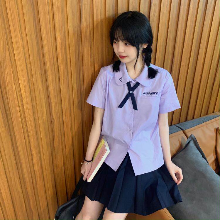 RUIBBIT ORIGINAL HOMEMADE ROSE PRIVATE THAI UNIFORM SHIRT COLLEGE SENSE EXCELLENT CAMPUS SUMMER GIRL