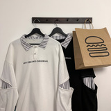 2026年大码港风潮男卫衣假两件条纹外套高街POLO衫2381P55控78，男装Polo衫，电商A029A