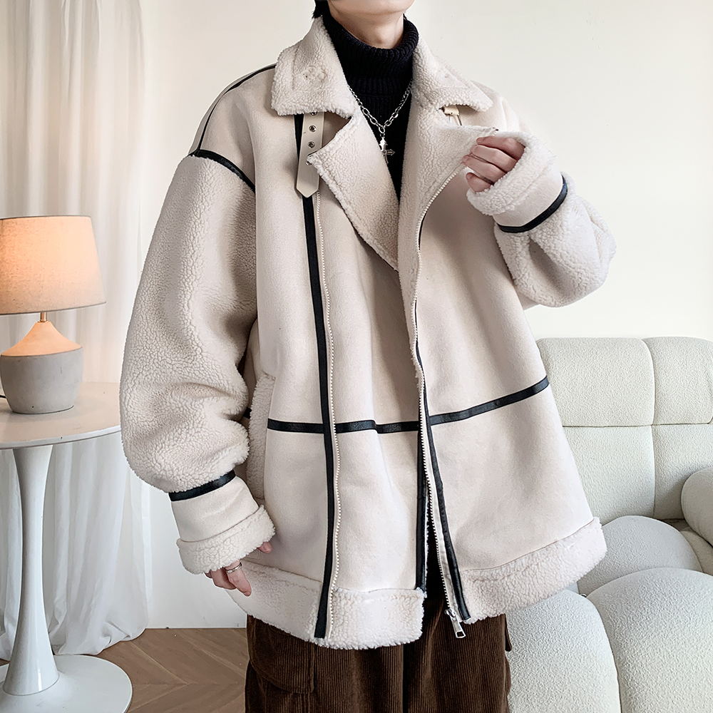 港风潮牌个性外套羊羔绒棉服男加厚皮毛一体棉衣 2906 P118控168，男装棉衣，电商A029A