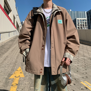 外景秋款立领外套 格子拼接青年男休闲夹克 6650 P88控128，男装夹克，电商A029A