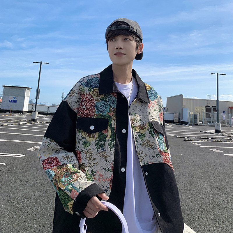 外景港风个性日系潮文艺男夹克宽松刺绣碎花外套2881P75控108,男装夹克,电商A029A