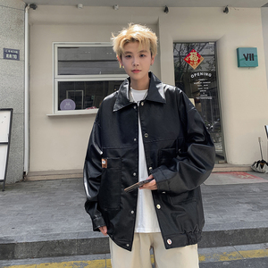 新款日系皮衣外套机车服男潮牌大码休闲夹克外景 2861 P78控118图片