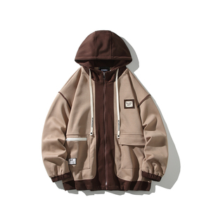 白底秋季宽松连帽外套 假两件刺绣潮男大码夹克 6628 P98控138，男装夹克，电商A029A